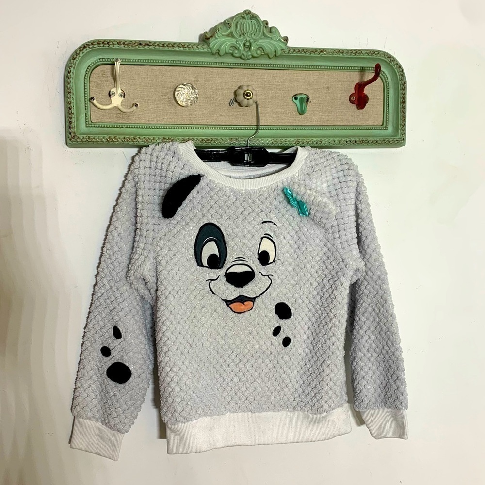 Disney 101 Dalmatians fleece quilted mint bow puppy face pullover size 7